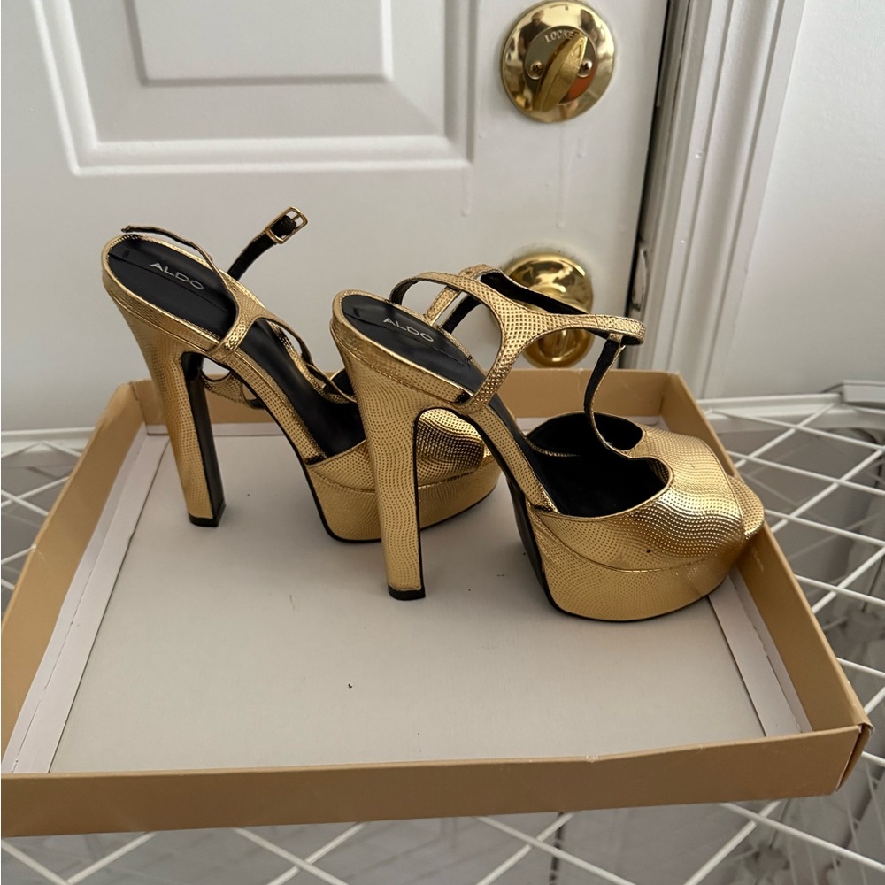 Aldo Gold High Heel Platform Sandals